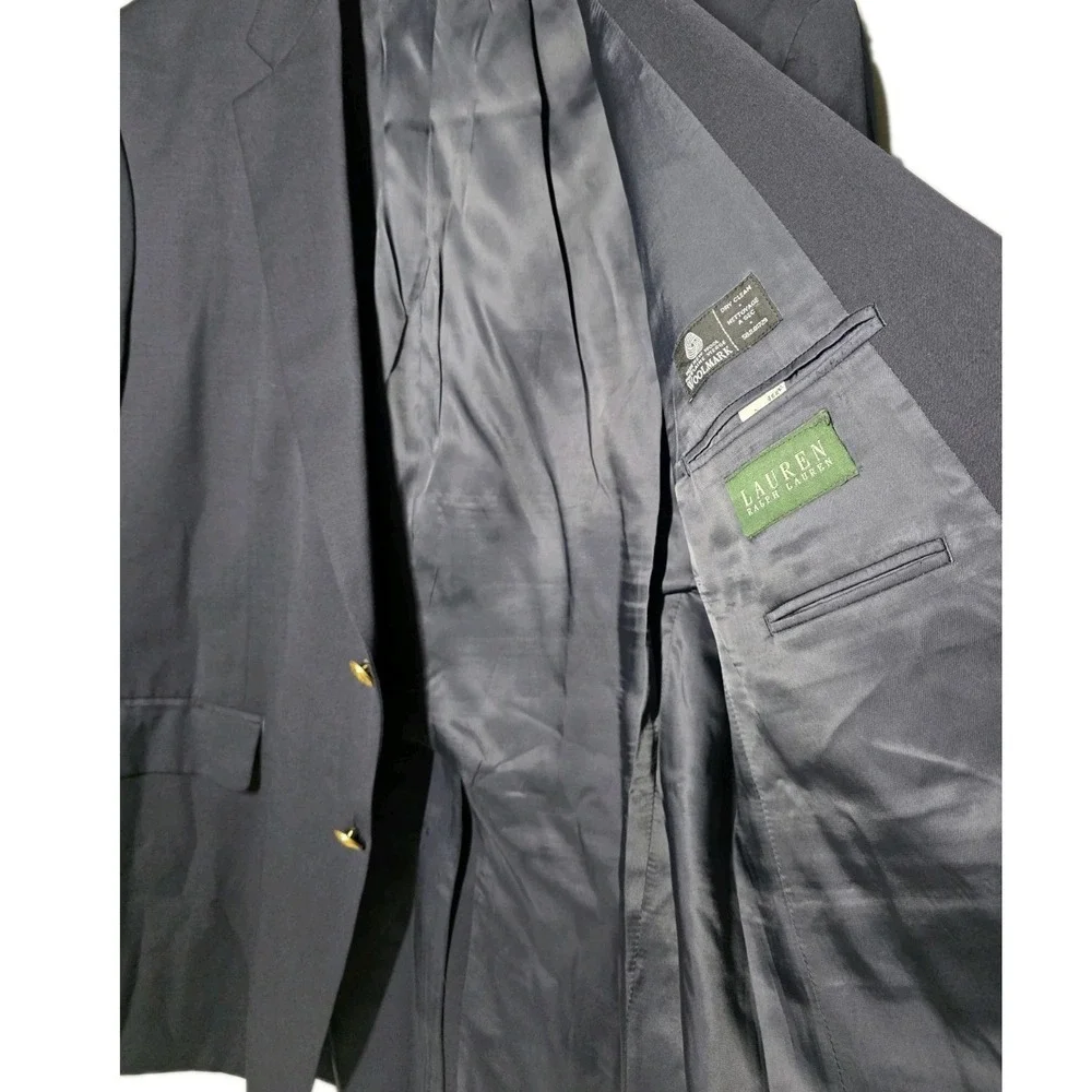 Lauren Ralph Lauren Blazer Mens 46R Navy Wool Two Gold-Button Sport Coat Jacket